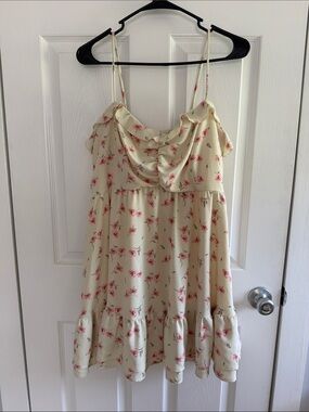 ARULA Cream Floral Spaghetti-Strap Sundress with Pink Roses